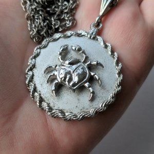 VINTAGE solid 925 sterling silver designer  EJ STER 3D zodiac cancer necklace